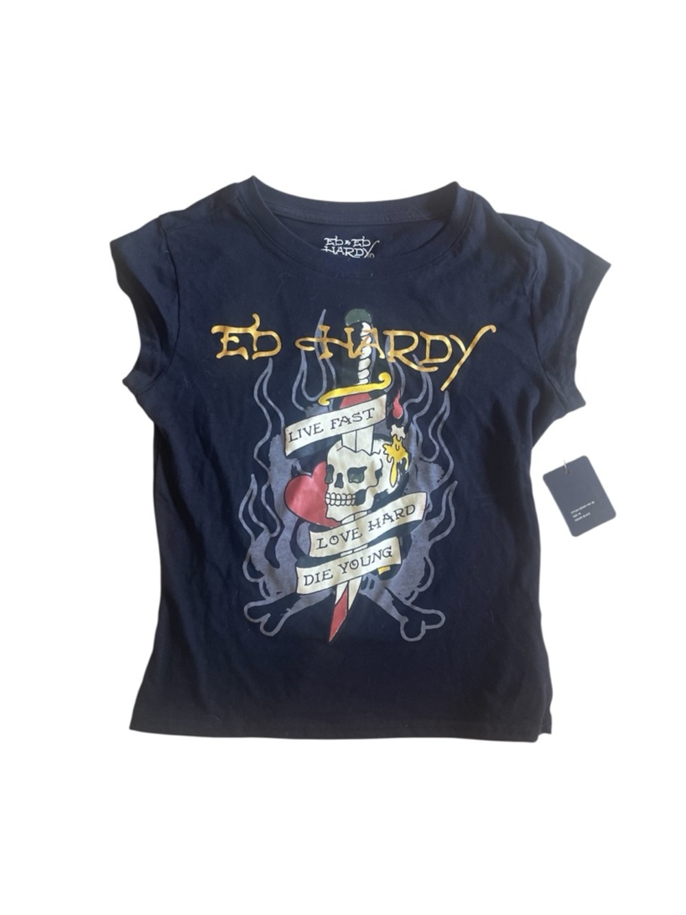 Ed Hardy Navy Short Sleeve Tee with Skull & Dagger Graphic